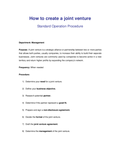 Joint venture agreement sample